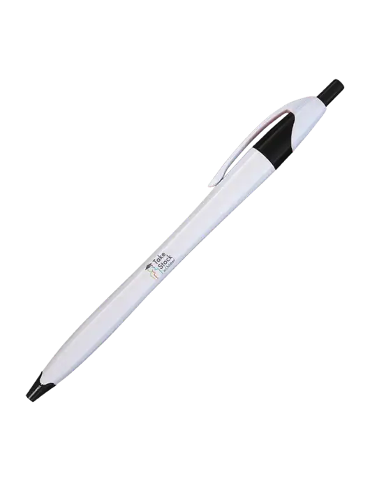 Novella White/Black Classic Pen - Blue Ink w/Take Stock in Children Logo
