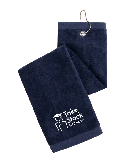 Navy Tri-Fold Golf Towel with Grommet w/Take Stock in Children Logo