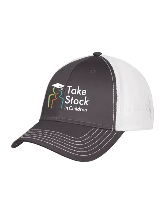 Charcoal/White Mesh Trucker Cap Snap Back w/Take Stock in Children Logo