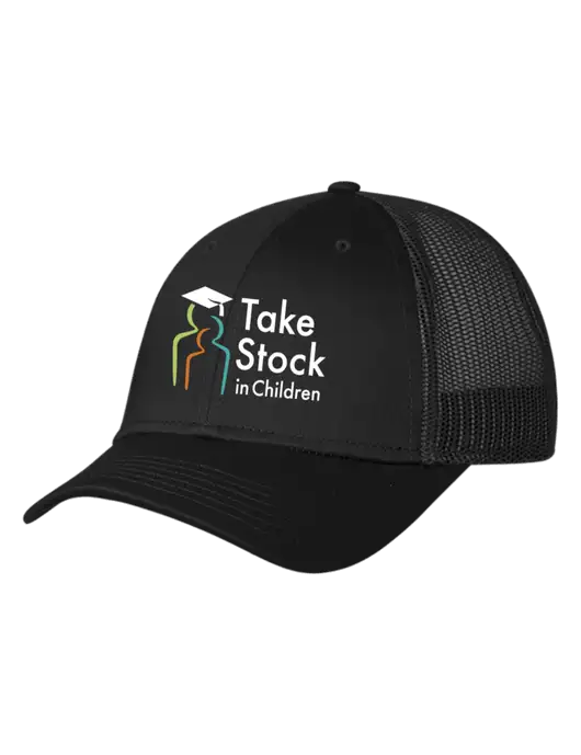 Black Mesh Trucker Cap Snap Back w/Take Stock in Children Logo