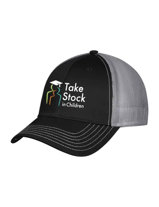 Black/Medium Dark Grey Mesh Trucker Cap Snap Back w/Take Stock in Children Logo