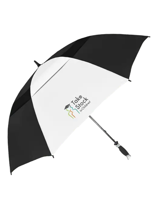 Black/White Vented Typhoon Tamer Golf Umbrella w/Take Stock in Children Logo