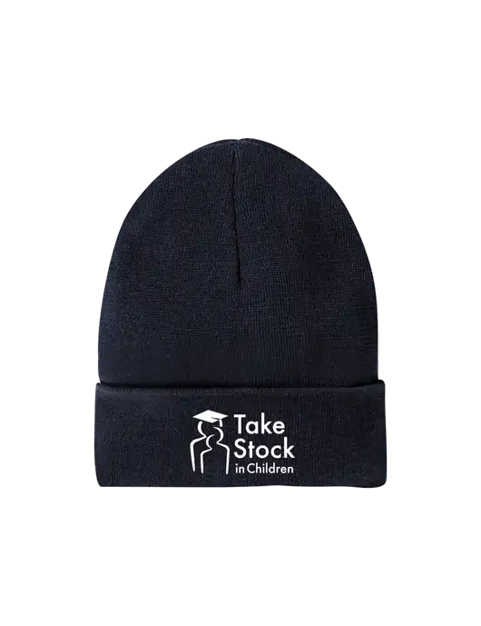 Recycled True Navy Beanie w/Take Stock in Children Logo