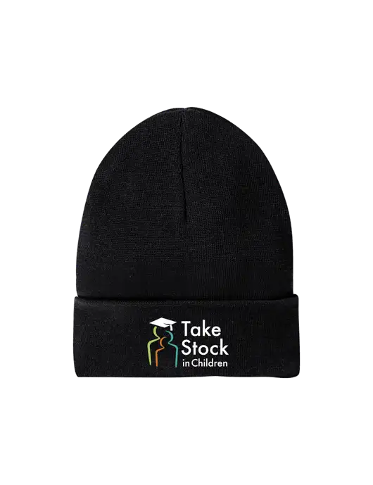 Recycled Black Beanie w/Take Stock in Children Logo