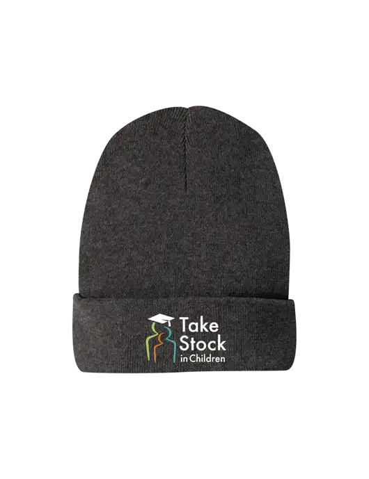 Recycled Charcoal Heather Beanie w/Take Stock in Children Logo