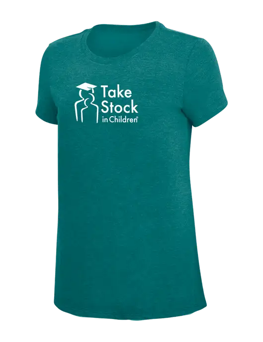 Womens Simply Soft Heathered Dark Teal 4.5oz  Poly/Combed Ring Spun Cotton T-Shirt w/Take Stock in Children Logo