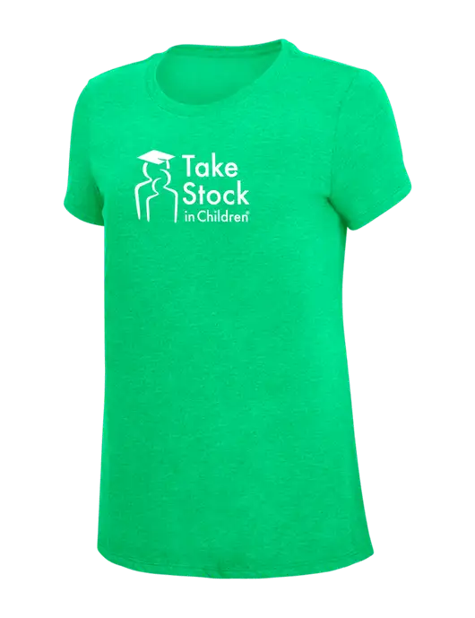 Womens Simply Soft Green Frost 4.5oz Poly/Combed Ring Spun Cotton T-Shirt w/Take Stock in Children Logo