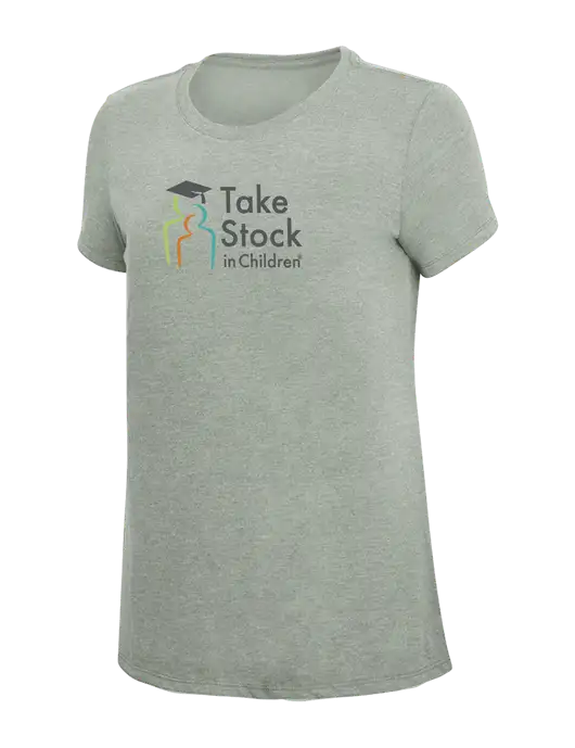 Womens Simply Soft Heathered Light Grey 4.5oz Poly/Combed Ring Spun Cotton T-Shirt w/Take Stock in Children Logo