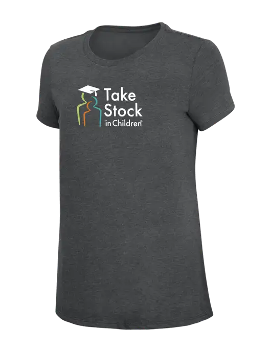 Womens Simply Soft Charcoal 4.5oz Poly/Combed Ring Spun Cotton T-Shirt w/Take Stock in Children Logo