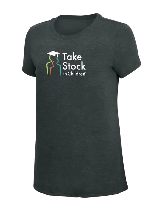 Womens Simply Soft Black Frost 4.5oz Poly/Combed Ring Spun Cotton T-Shirt w/Take Stock in Children Logo