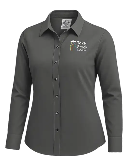 Brooks Brothers Womens Dark Grey Wrinkle-Free Stretch Nailhead Shirt w/Take Stock in Children Logo