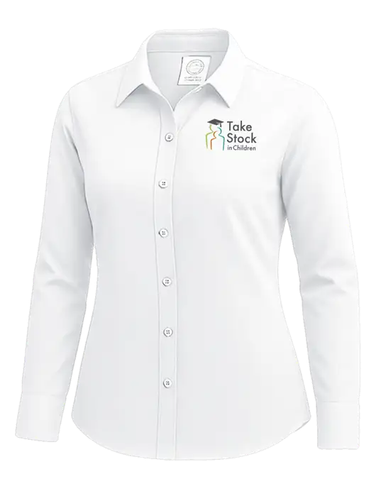 Brooks Brothers Womens White Wrinkle-Free Stretch Nailhead Shirt w/Take Stock in Children Logo