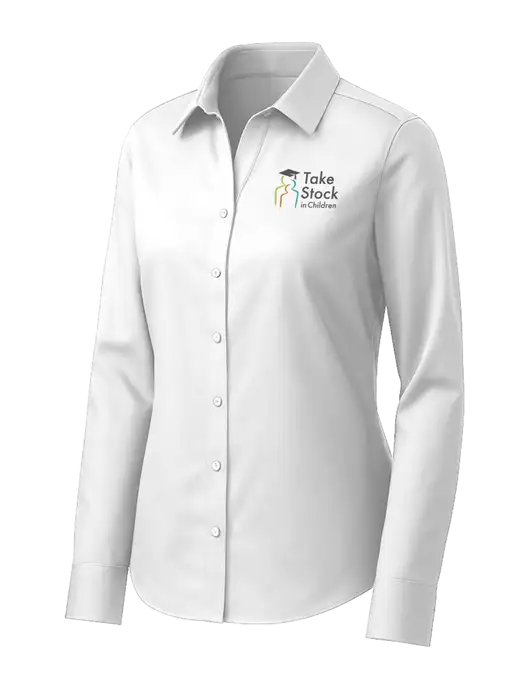 Brooks Brothers Womens White Wrinkle-Free Stretch Pinpoint Shirt w/Take Stock in Children Logo