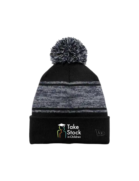 New Era Black/Navy Knit Chilled Pom Beanie w/Take Stock in Children Logo