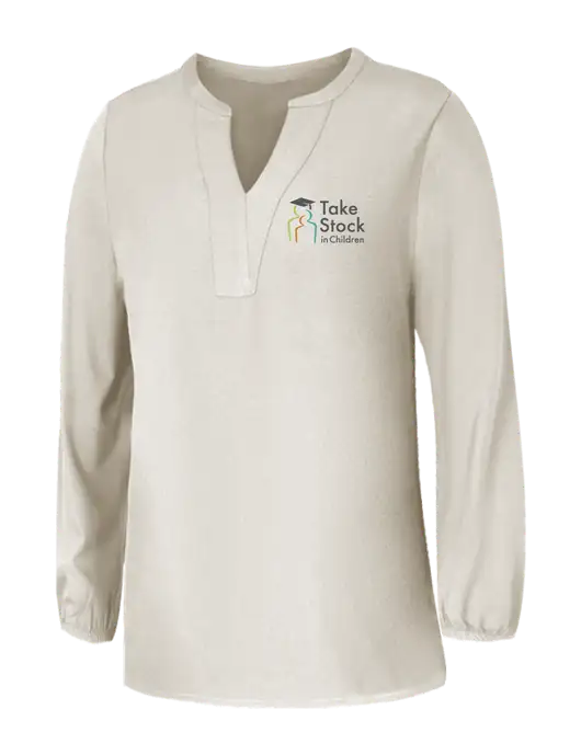 Mercer+Mettle Womens Ivory Stretch Crepe 3/4 Sleeve Blouse w/Take Stock in Children Logo