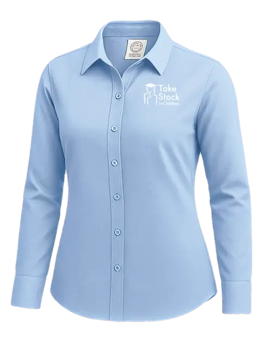 Brooks Brothers Womens Light Blue Wrinkle-Free Stretch Nailhead Shirt w/Take Stock in Children Logo