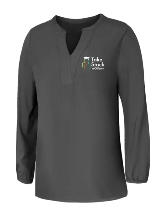 Mercer+Mettle Womens Dark Grey Stretch Crepe 3/4 Sleeve Blouse w/Take Stock in Children Logo