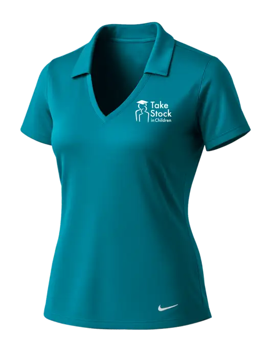 NIKE Dark Teal Womens Dri-Fit Vertical Mesh Polo w/Take Stock in Children Logo