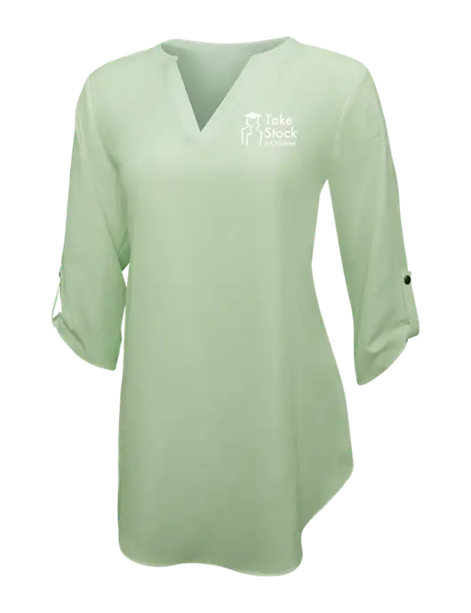 Very Light Green Womens 3/4 Sleeve Tunic Blouse w/Take Stock in Children Logo
