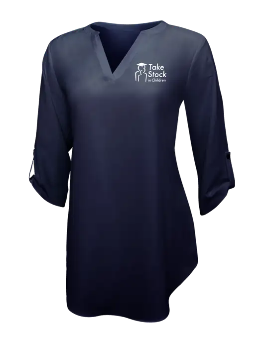 Navy Womens 3/4 Sleeve Tunic Blouse w/Take Stock in Children Logo