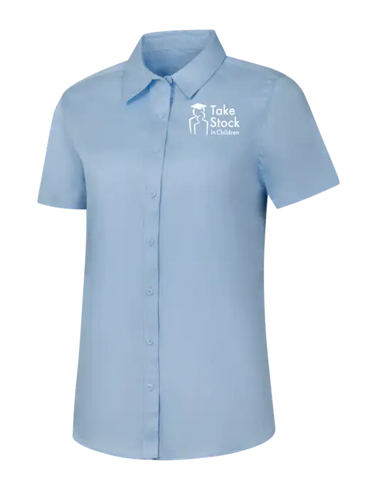 Womens Light Blue Short Sleeve Superpro React Twill Shirt w/Take Stock in Children Logo