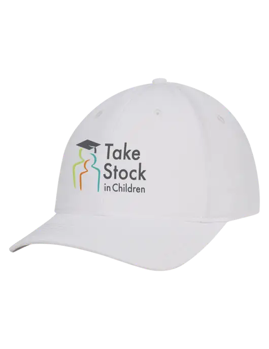 White Nylon Twill Performance Cap w/Take Stock in Children Logo