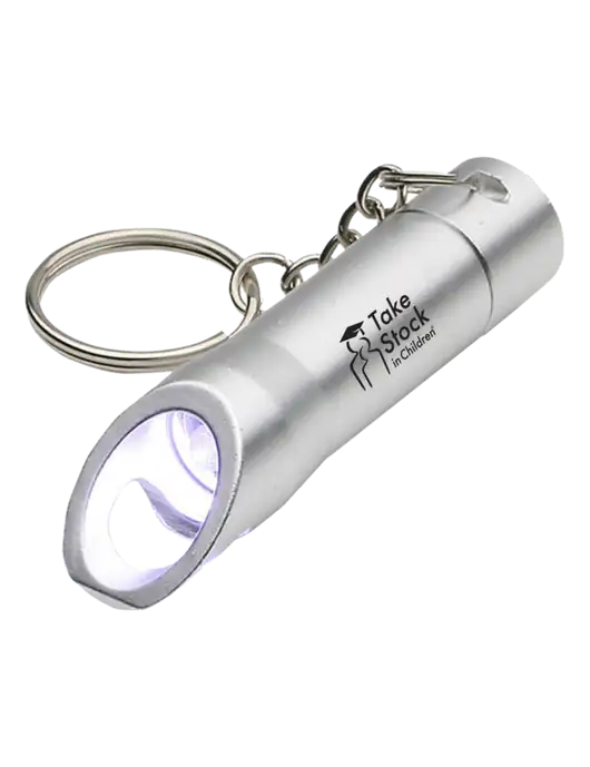 Silver Pocket LED Flashlight with Bottle Opener & Keychain w/Take Stock in Children Logo