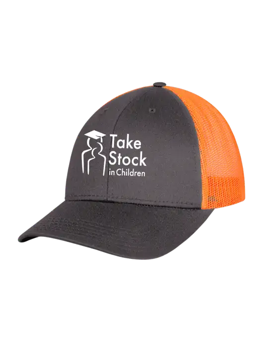 Neon Orange/Charcoal Mesh Trucker Cap Snap Back w/Take Stock in Children Logo