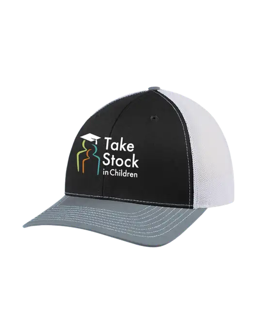 Richardson Adjustable Snapback Original 112 Trucker Cap Black/Light Heather Grey/White Mesh w/Take Stock in Children Logo