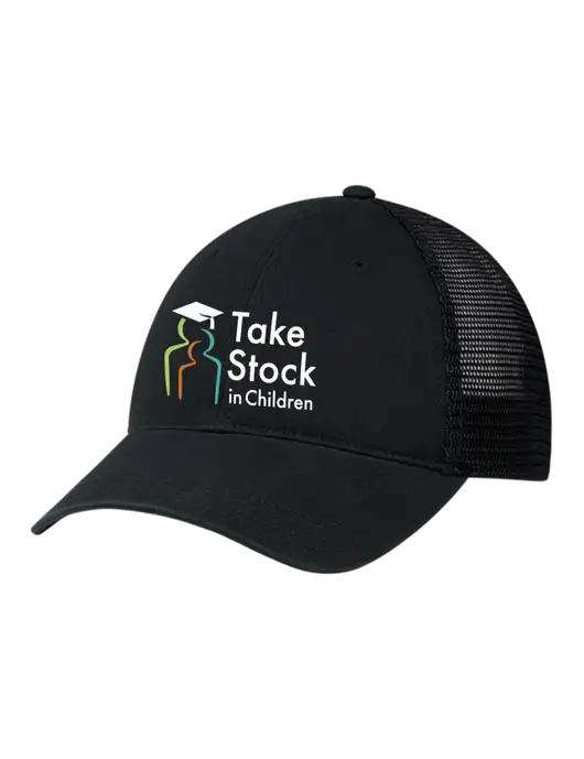 Richardson 111 Garment Washed Trucker Cap Black w/Black Mesh w/Take Stock in Children Logo