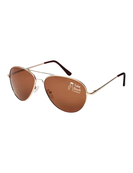 Aviator Coffee Brown with Gold Sunglasses  w/Take Stock in Children Logo