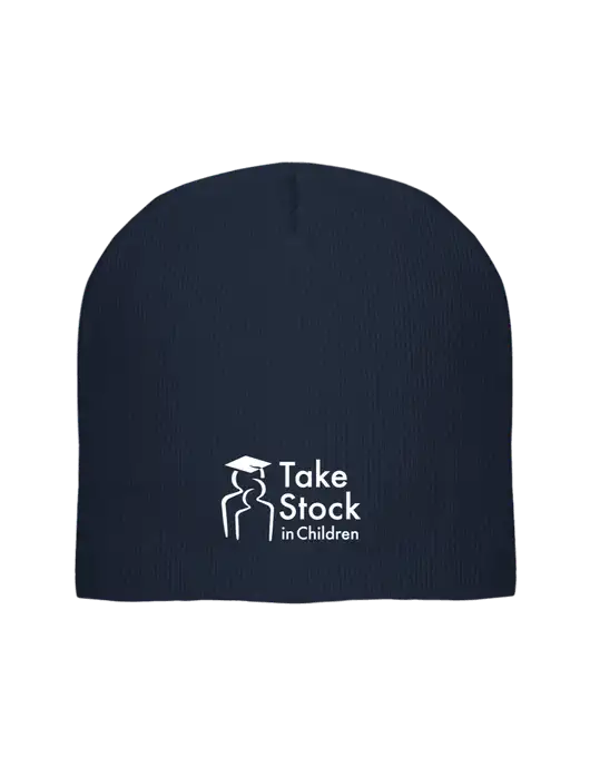 Solid Navy Element Knit Beanie w/Take Stock in Children Logo