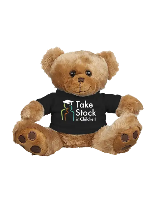 8 1/2 Cuddly Brown Bear With Black T-Shirt w/Take Stock in Children Logo