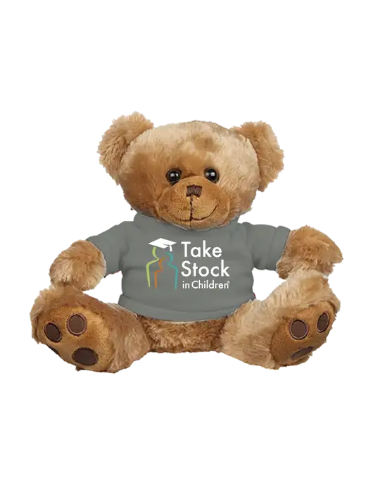 8 1/2 Cuddly Brown Bear With Heather Grey T-Shirt w/Take Stock in Children Logo