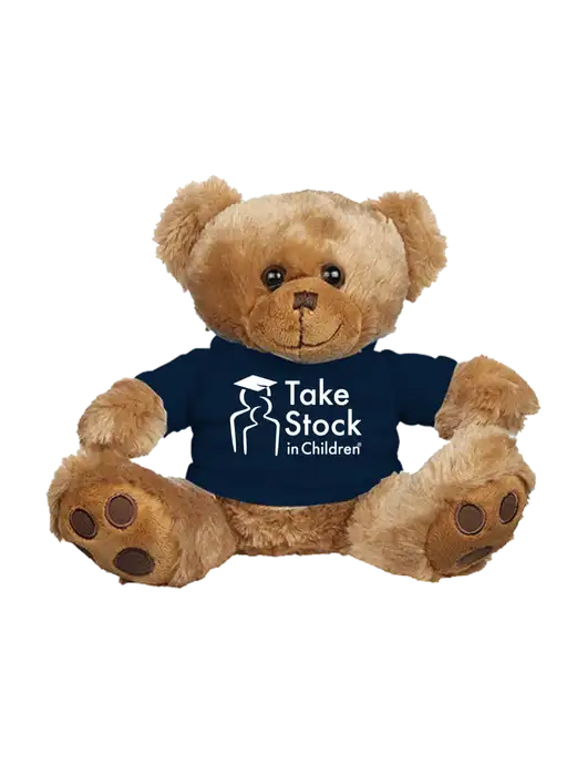 8 1/2 Cuddly Brown Bear With Navy T-Shirt w/Take Stock in Children Logo