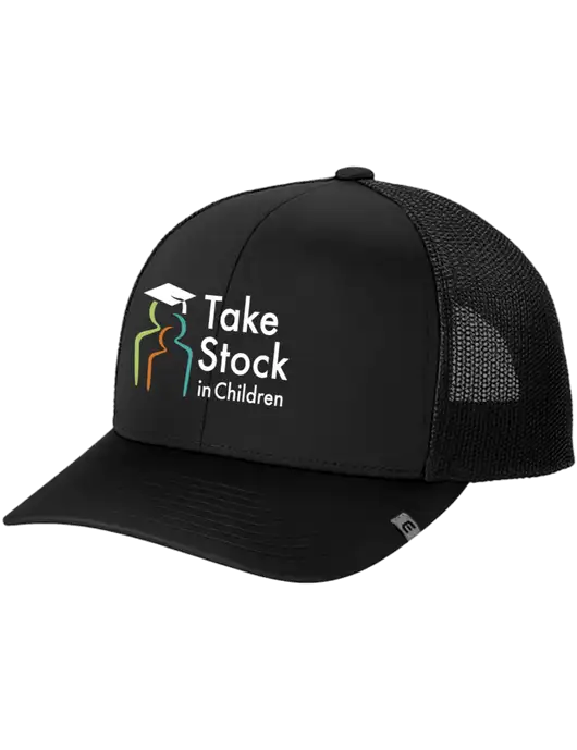 TravisMathew Black Cruz Trucker Cap w/Take Stock in Children Logo