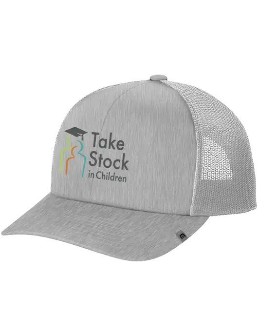 TravisMathew Light Medium Grey Heather Cruz Trucker Cap w/Take Stock in Children Logo
