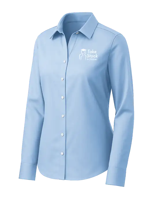Brooks Brothers Womens Light Blue Wrinkle-Free Stretch Pinpoint Shirt w/Take Stock in Children Logo
