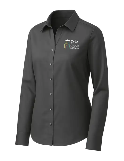 Brooks Brothers Womens Dark Grey Wrinkle-Free Stretch Pinpoint Shirt w/Take Stock in Children Logo