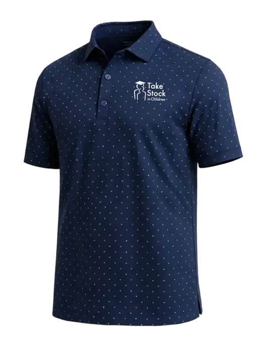 Callaway Micro Chev Dark Navy Print Polo w/Take Stock in Children Logo