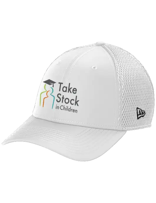 New Era 39THIRTY Performance Stretch White Mesh Cap w/Take Stock in Children Logo