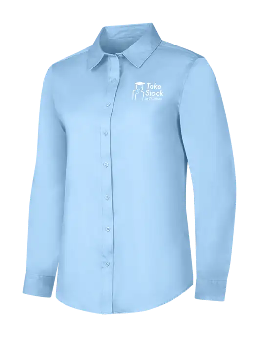 Womens Light Blue Long Sleeve Superpro React Twill Shirt w/Take Stock in Children Logo