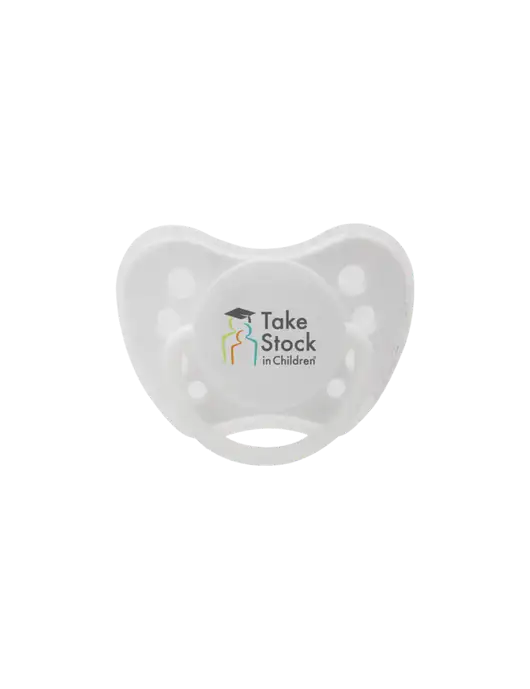 Silicone White Pacifier with Clear Cover w/Take Stock in Children Logo