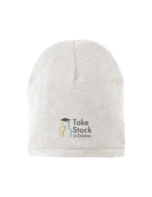 White Fleece-Lined Beanie Cap w/Take Stock in Children Logo