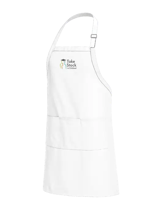 Easy Care Extra Long Bib White Apron with Stain Release w/Take Stock in Children Logo
