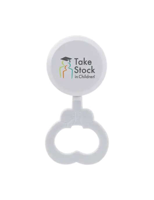 White Baby Rattle w/Take Stock in Children Logo