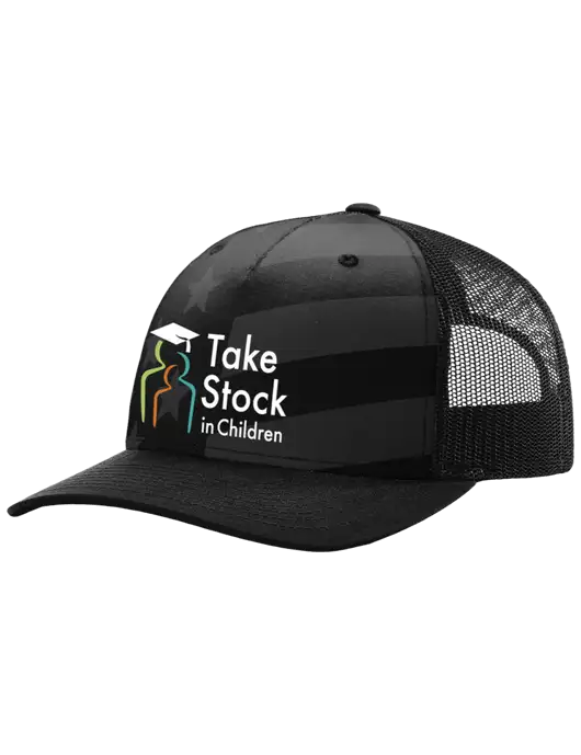 Richardson Five Panel Stars and Stripes Trucker Cap w/Take Stock in Children Logo