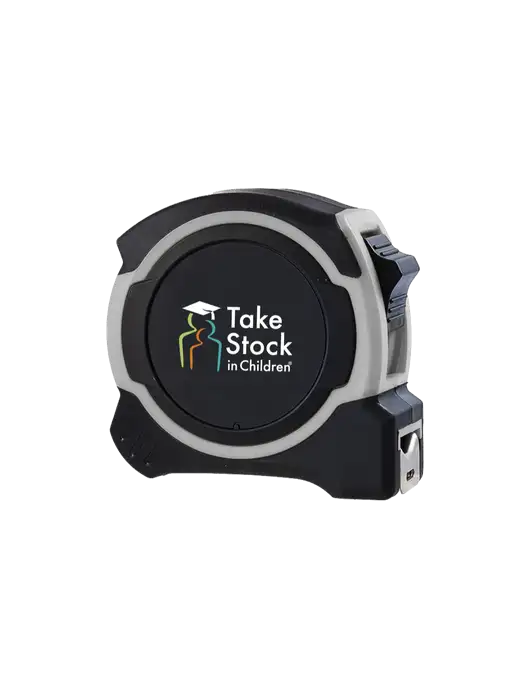 Light Grey and Black Pro Tape Measure, 25'
 w/Take Stock in Children Logo