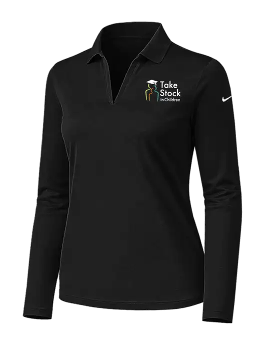 Nike Womens Black Dri-FIT Micro Pique 2.0 Long Sleeve Polo w/Take Stock in Children Logo