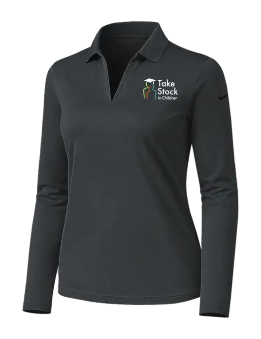 Nike Womens Dark Grey Dri-FIT Micro Pique 2.0 Long Sleeve Polo w/Take Stock in Children Logo